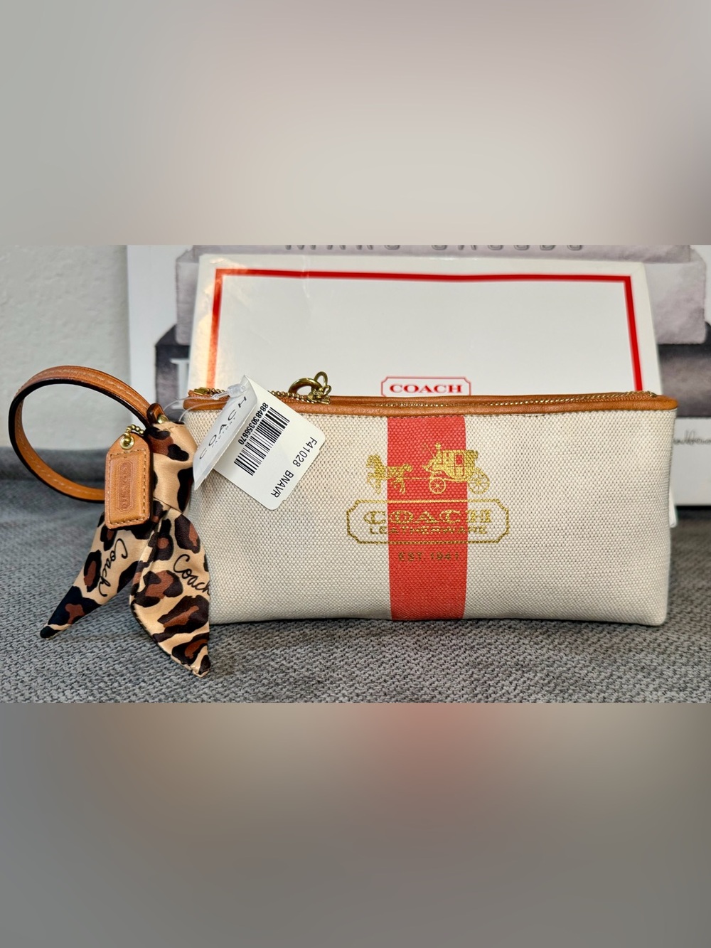 Coach Heritage Orange Striped Canvas Wristlet New in Box No. J0769-F41028